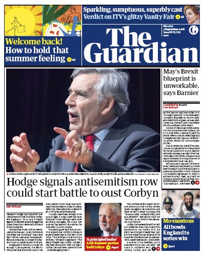 The Guardian Newspaper Front Page for 3 September 2018