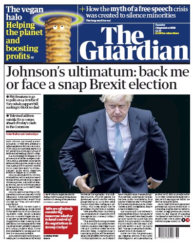 The Guardian (UK) Newspaper Front Page for 3 September 2019