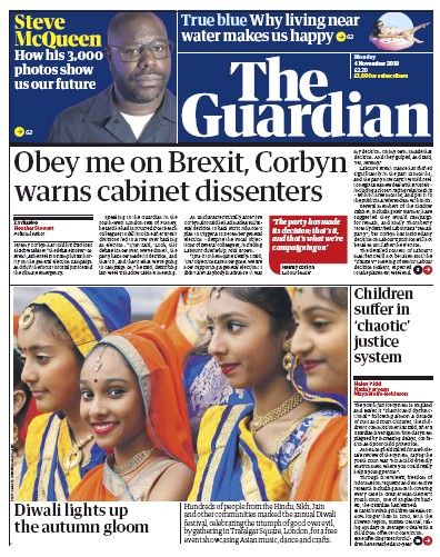 The Guardian (UK) Newspaper Front Page for 4 November 2019