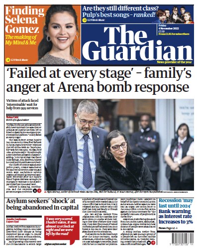 The Guardian (UK) Newspaper Front Page for 4 November 2022