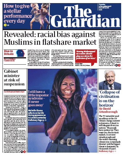 The Guardian (UK) Newspaper Front Page for 4 December 2018