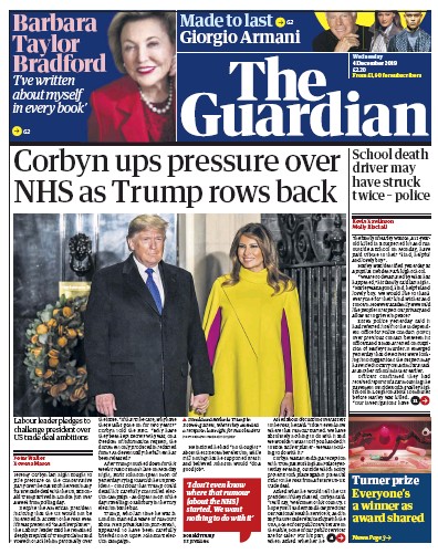 The Guardian (UK) Newspaper Front Page for 4 December 2019