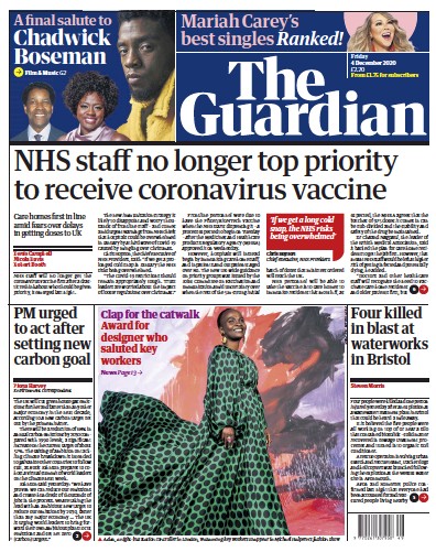 The Guardian Newspaper Front Page for 4 December 2020