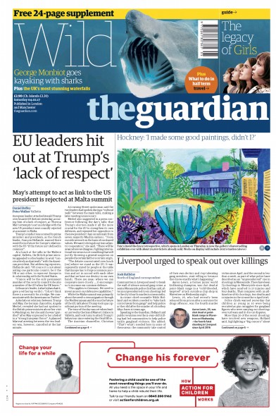 The Guardian Newspaper Front Page for 4 February 2017