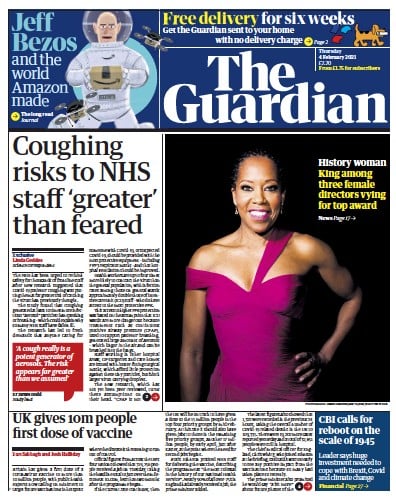 The Guardian Newspaper Front Page for 4 February 2021