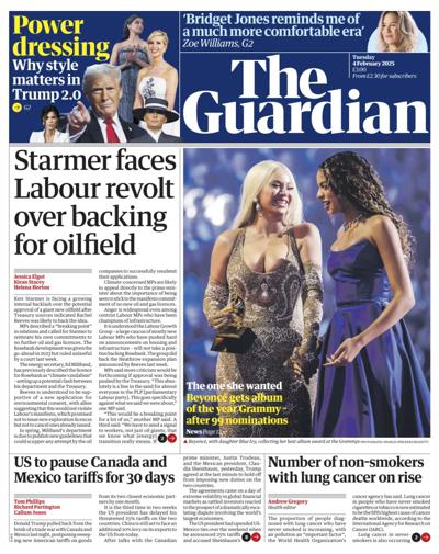 The Guardian (UK) Newspaper Front Page for 4 February 2025