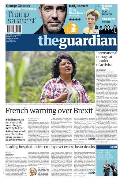 The Guardian Newspaper Front Page for 4 March 2016