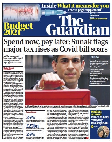 The Guardian (UK) Newspaper Front Page for 4 March 2021