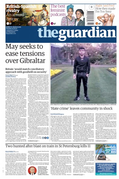 The Guardian Newspaper Front Page for 4 April 2017