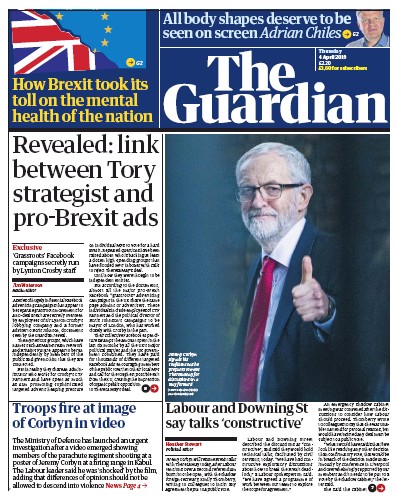 The Guardian Newspaper Front Page for 4 April 2019