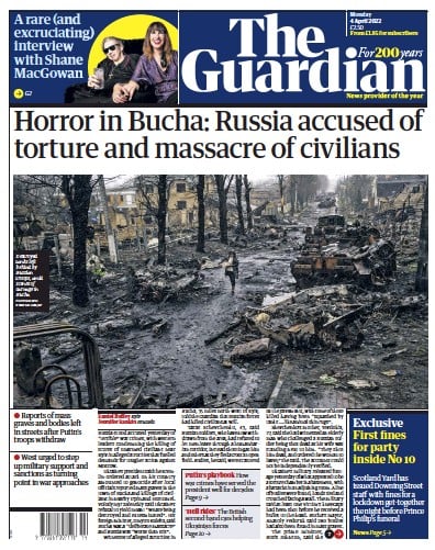 The Guardian Newspaper Front Page for 4 April 2022