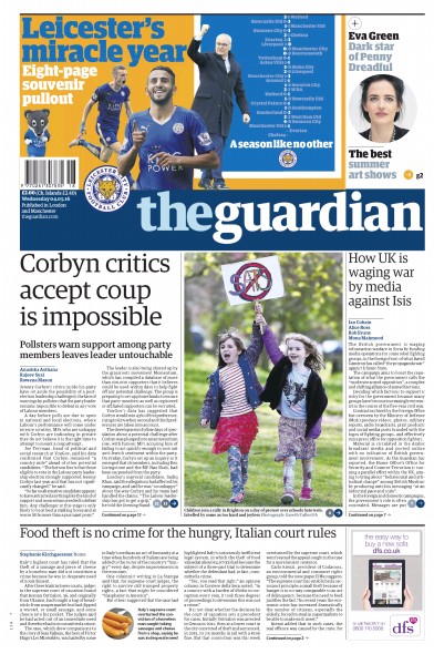 The Guardian (UK) Newspaper Front Page for 4 May 2016