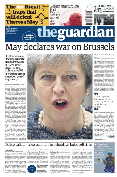 The Guardian Newspaper Front Page for 4 May 2017