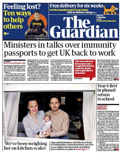 The Guardian Newspaper Front Page for 4 May 2020