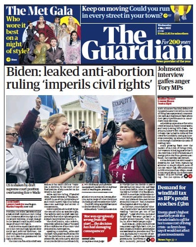The Guardian (UK) Newspaper Front Page for 4 May 2022