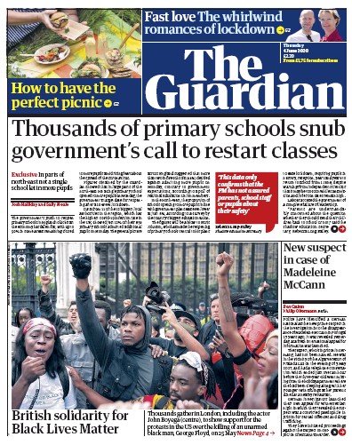 The Guardian Newspaper Front Page for 4 June 2020