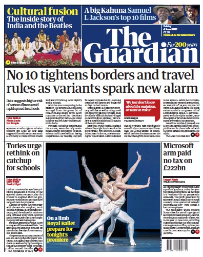 The Guardian (UK) Newspaper Front Page for 4 June 2021
