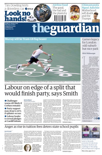 The Guardian Newspaper Front Page for 4 August 2016