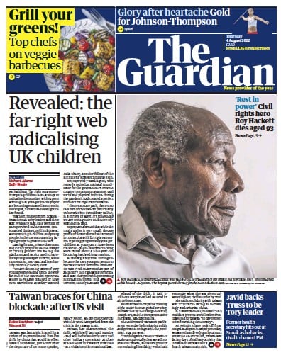 The Guardian (UK) Newspaper Front Page for 4 August 2022