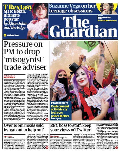 The Guardian Newspaper Front Page for 4 September 2020