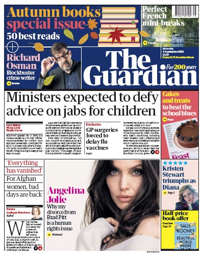 The Guardian (UK) Newspaper Front Page for 4 September 2021