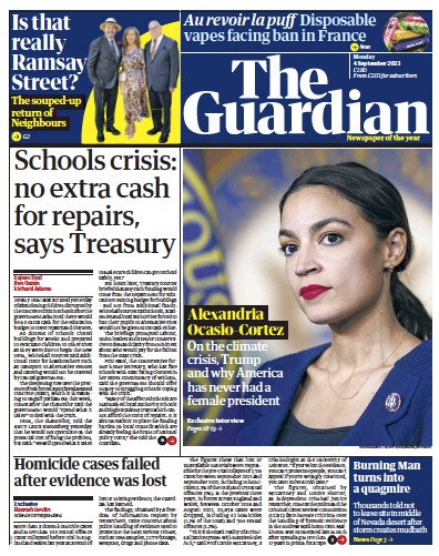 The Guardian (UK) Newspaper Front Page for 4 September 2023