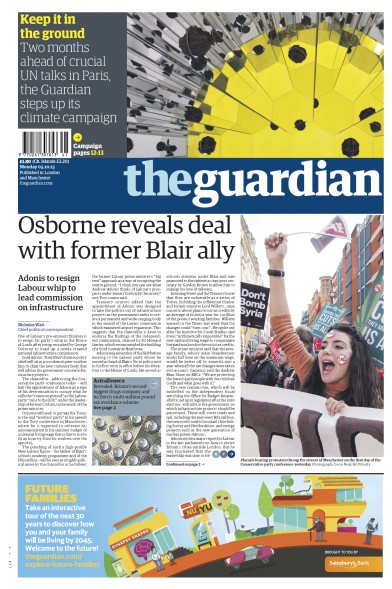 The Guardian Newspaper Front Page for 5 October 2015