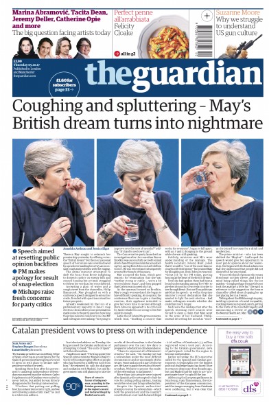 The Guardian Newspaper Front Page for 5 October 2017