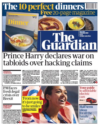 The Guardian Newspaper Front Page for 5 October 2019