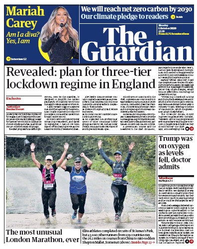 The Guardian (UK) Newspaper Front Page for 5 October 2020