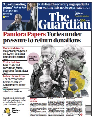 The Guardian (UK) Newspaper Front Page for 5 October 2021