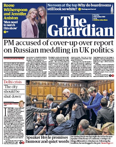 The Guardian Newspaper Front Page for 5 November 2019