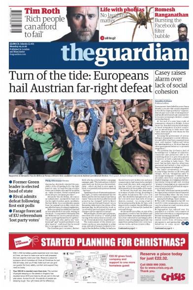 The Guardian Newspaper Front Page for 5 December 2016
