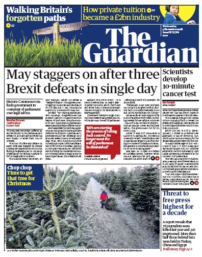 The Guardian Newspaper Front Page for 5 December 2018