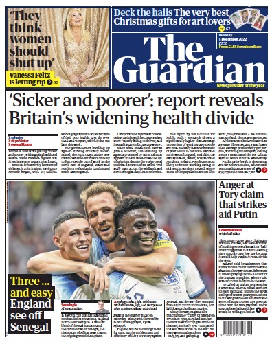The Guardian (UK) Newspaper Front Page for 5 December 2022