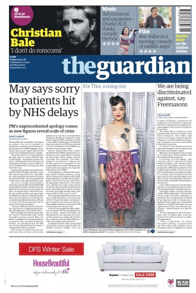 The Guardian Newspaper Front Page for 5 January 2018