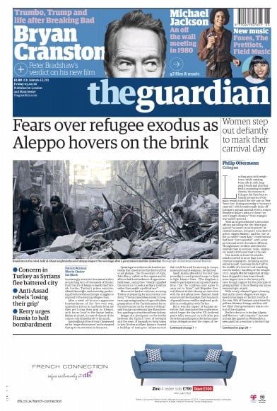 The Guardian Newspaper Front Page for 5 February 2016
