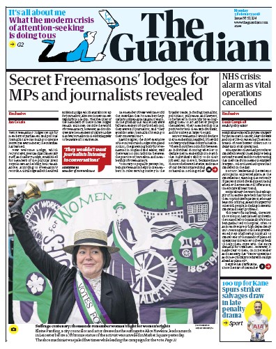 The Guardian Newspaper Front Page for 5 February 2018