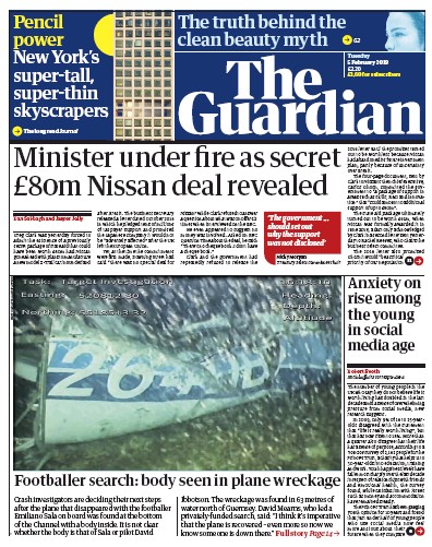 The Guardian Newspaper Front Page for 5 February 2019