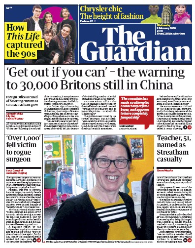 The Guardian Newspaper Front Page for 5 February 2020