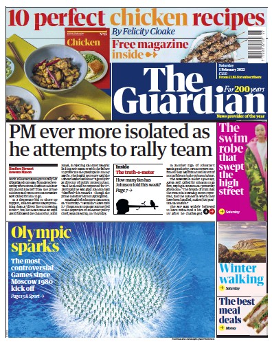 The Guardian (UK) Newspaper Front Page for 5 February 2022