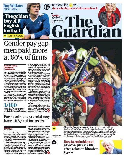 The Guardian Newspaper Front Page for 5 April 2018