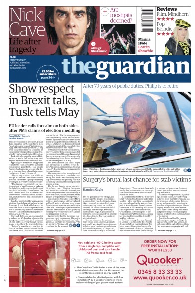 The Guardian Newspaper Front Page for 5 May 2017