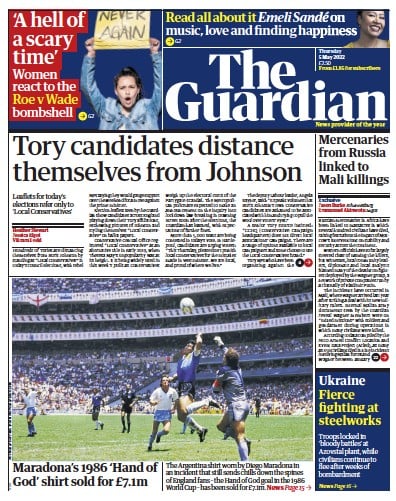 The Guardian (UK) Newspaper Front Page for 5 May 2022