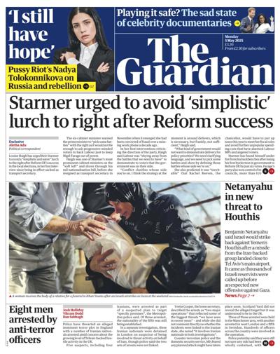 The Guardian (UK) Newspaper Front Page for 5 May 2025