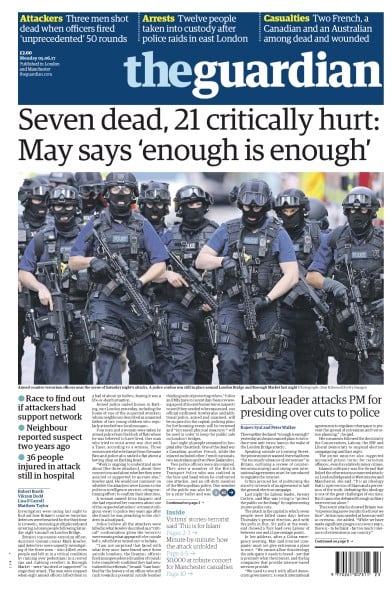 The Guardian (UK) Newspaper Front Page for 5 June 2017