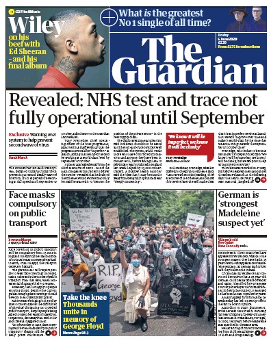 The Guardian Newspaper Front Page for 5 June 2020