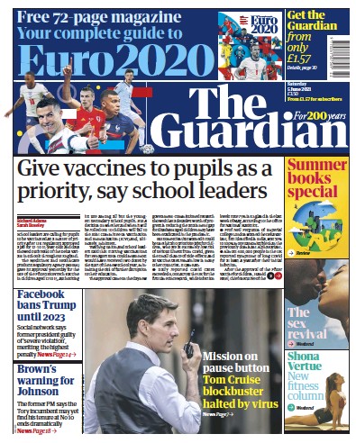 The Guardian Newspaper Front Page for 5 June 2021
