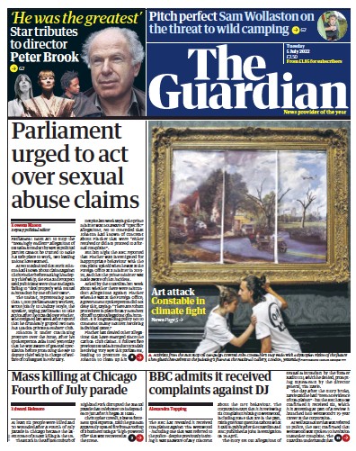 The Guardian Newspaper Front Page for 5 July 2022