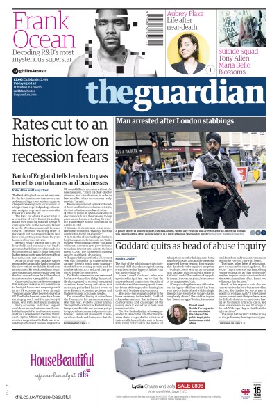 The Guardian (UK) Newspaper Front Page for 5 August 2016